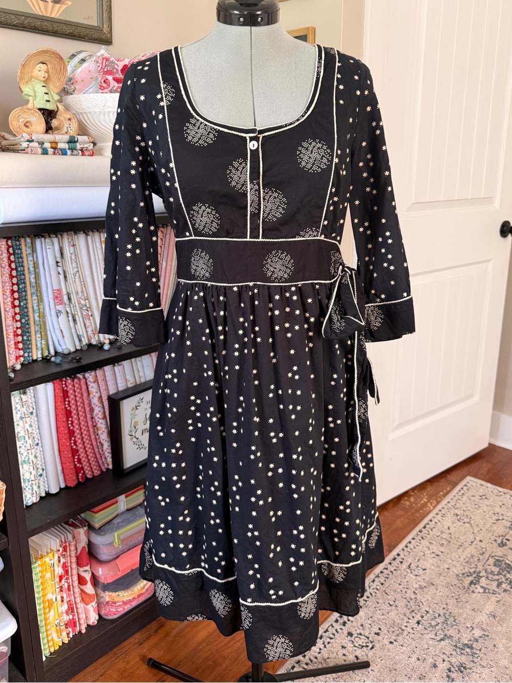Vtg Anthropologie Viola Cottagecore Black Peasant Midi Dress Size 6